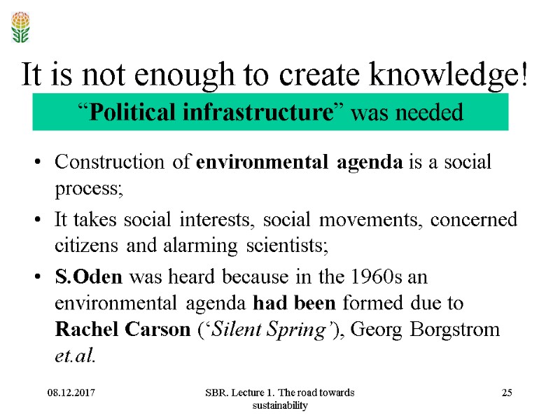 08.12.2017 SBR. Lecture 1. The road towards sustainability 25 It is not enough to